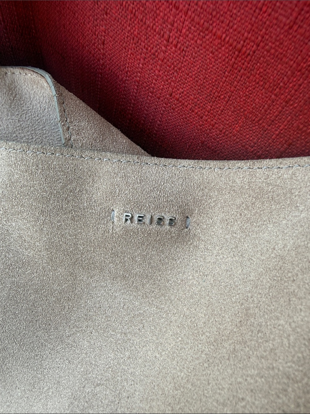 Reiss Taupe Suede Tote with Light Gray Trim - Picture 9 of 16